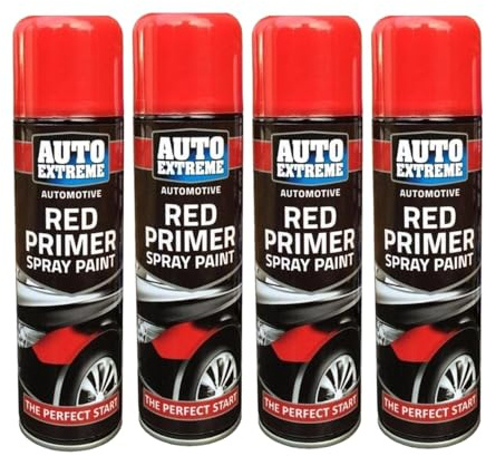 PEBBLE HUG All Purpose Spray Paint, Red Primer Aerosol Paint, Ideal and Perfect Finish for Cars, Bikes, Vans, Metal and Wood, Quick Drying, Safe and Durable, 250ml (4 Pcs)