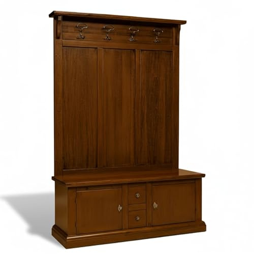 Mar.c.a. Design - Wandschrank für Eingangsbereich, Wohnzimmer, Garderobe, Truhe, Arte Povera, dunkle Walnuss, 121 x 45 x 185 cm, 3738F