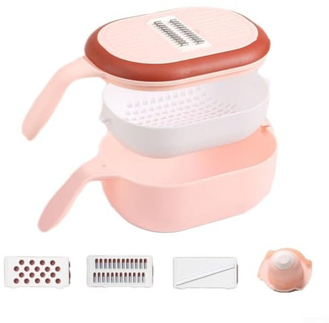 FUBESK Cortador de verduras, cesta de drenaje multifuncional, cortador de verduras, cortador de verduras (rosa 3)