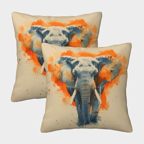 Elefant 2 Stück Kissenbezug Quadratische Wildes Afrika Dekorative Kissenhülle Sofakissen Set Couchkissen Schlafzimmer Kissen Wohnzimmer Deko Polster 50x50cm