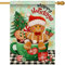 Dyrenson Weihnachtsflagge, Lebkuchenmann, doppelseitig, grüner Weihnachtsbaum, Kakao, Garten, Hof, Dekoration, Happy Holiday, Büffel, kariert, Bauernhaus, Sackleinen, Outdoor-Dekoration, dekorative