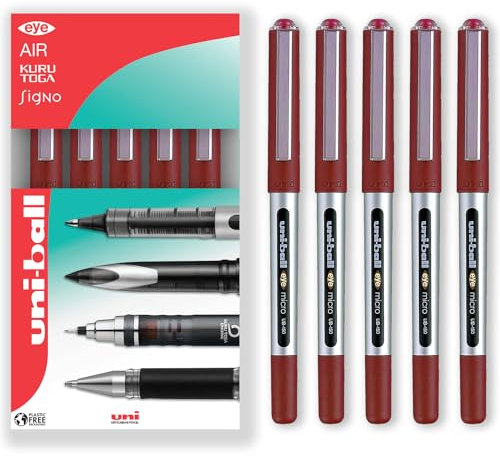 uni-ball Eye Micro UB-150 Gelschreiber, 0,5 mm, in Geschenkbox, Rot, 5 Stück