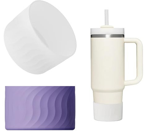 Nearockle 2 Stück Silikon Tumbler Bottom Protector,Kompatibel für Stanley | Simple Modern Becher | Hydro Flash Ein Thermobecher mit der gleichen Größe wie 7-7,5 cm (Transparent und Lila)