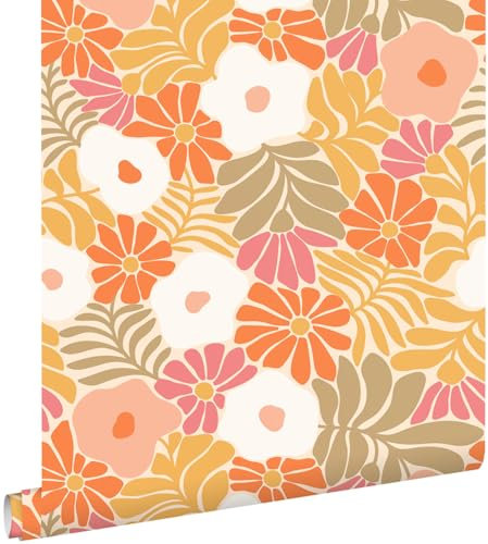 Esta Home Tapete Blumen im Matisse-Stil Orange und Gelb 53 cm x 10.05 m