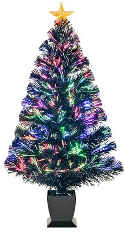 3ft Black Fiber Optic Christmas Tree,Pre-Lit Artificial Mini Christmas Tree, Tabletop Small Xmas tree with Stars Holiday Home Decorations (3ft, Green)