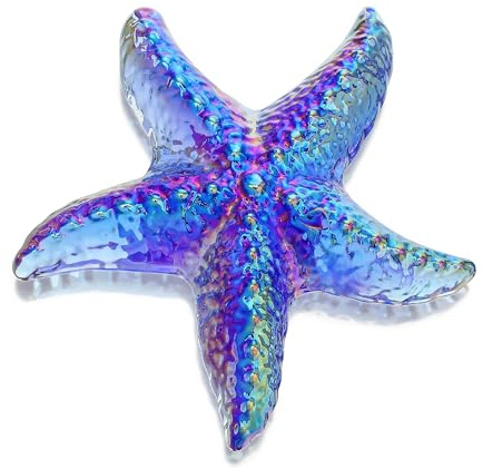 Blaue Glas Seestern Figur – Meerestier Ornament & Deko für Zuhause | Seestern aus Glas, handgeblasen, blau. Ornament & Sammlerstück für Wohnzimmer, Büro, Vitrine. Saisonales Geschenk.