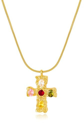 ENSKEFEN Klobiger Kette Kreuzanhänger Halsketten für Damen Statement Gold Charm Halskette Minimalistischer Glaubensschmuck