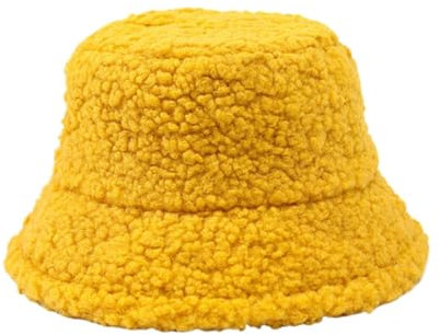 Kaltes Wetter, gestricktes warmes Set für Damen, Winter-Hut, Vintage-Glocke, Mütze, warme Kunstwolle, Outdoor-Anglermütze, Weihnachtsgeschenke für Damen, gelb, Einheitsgröße