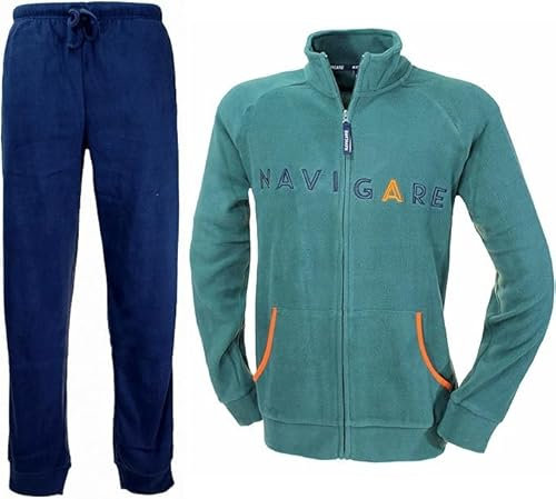Moda Egidio Navigare Tuta-Pigiama in Pile Polar Fleece con Zip per Uomo (IT, Numero, 54, Regular, Regular, 732 Verde MIRTO)