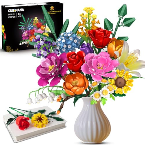 CUBIMANA Set di 1000 bouquet, regalo botanico per San Valentino, per lui e per lei, 15 fiori artificiali, decorazione per la casa per adulti 6+ compleanno ragazza