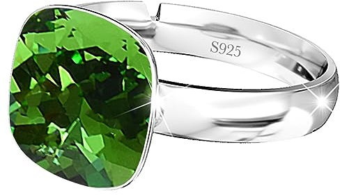 925 Sterling Silber 44 farben Ringe für Damen Verstellbarer mit Marken Kristalle, Glänzend Cubic Zirkonia Ring Fingerring Kommt in Schmuck Geschenk Box (Fern Green)