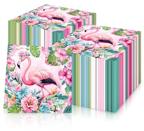 mciskin Lot de 20 serviettes de fête jetables en papier à double épaisseur, 33 x 33 cm, flamant rose, parfaites pour un anniversaire, Hawaï, fêtes à thème