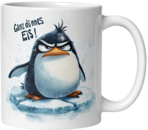 Pinguin Tasse Lustig mit Spruch | Ganz dünnes Eis | Witzige Kaffeetasse Geschenk Arbeit Büro Homeoffice | Becher Morgenmuffel Langschläfer Aufsteh-Muffel Schlafmütze Nachtmenschen Montagshasser