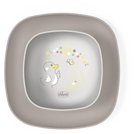 Chicco Set Platos Niños, Set Papilla Destete con 1 Plato Plano y 1 Cuenco, 2 Piezas, Set platos apilables, ahorra espacio, 12+ Meses, Gris