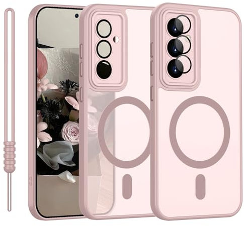 YUANDMI Coque de protection compatible avec Samsung Galaxy A35 5G - Avec MagSafe - Protection magnétique mate - Pour appareil photo - Antidérapante, résistante aux rayures, anti-chocs - Rose