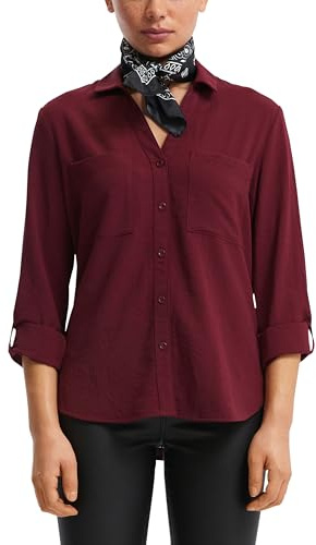 QS Damen Crêpebluse mit Turn-up-ärmel Bluse Langarm