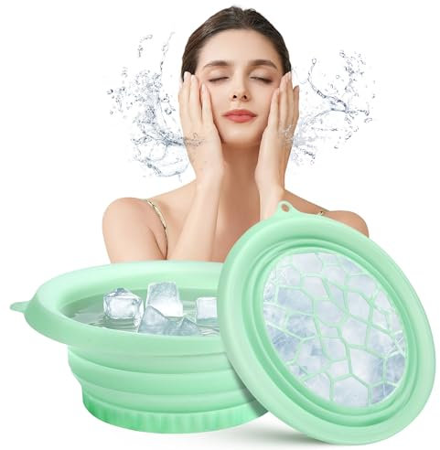 Face Bowl for Ice with Built-in Ice Tray – Collapsible Silicone Facial Ice Bath Bowl for Cold Plunge Therapy, Skin Tightening & Acne Relief – Portable Spa Tool for Home & Travel(Green