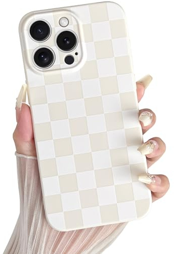 SmoBea hülle für iPhone 15 Pro, Kariertes Schachbrett Muster Design Weiche TPU Silikon Handyhülle mit kameraschutz Schlanke Stoßfest Schutzhülle für Frauen Mädchen - Weiß