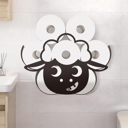 WADORN Schwarz Schaf Toilettenpapierhalter Aus Metall, Lustiger Toilettenpapieraufbewahrung Stehend Mit Tierschafen Für 8 Zusätzliche Rolle Freistehender Papierrollen Organizer Für Badezimmer