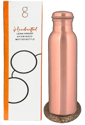 Seven Chakra Tree Wasserflasche aus reinem Kupfer mit gratis Perlen-Untersetzer (zufällige Farbe), ayurvedische, auslaufsichere Flasche für Gesundheit und Wellness, 1000 ml, handgefertigt, Untersetzer