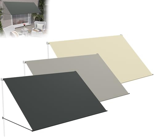 XINZI Toldo de pared para terraza, 235 x 143 cm, resistente a la intemperie, toldo retráctil de poliéster con marco de aluminio, toldo para balcón, sombra para ventana, balcón, color antracita