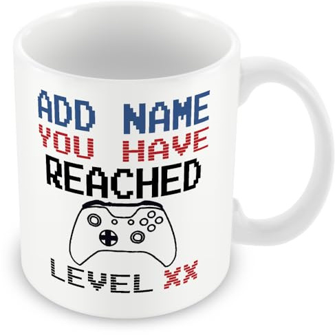 MUGGZ -Birthday Personalised Gamer Mug (11oz) Xbox Style - You Have Reached Level Custom LevelUp Mug Gift for Men/Women- Any Age or Name - Novelty Video Game Controller Design Gifts for Him or Her