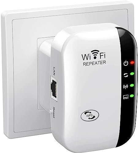 Répéteur et Amplificateur WiFi Puissant 300Mbps 2.4GHz WiFi Range Booster avec Port Ethernet, WiFi Extender et Booster 4 Modes, Compatible avec Toutes Les Box Interne - Blanc