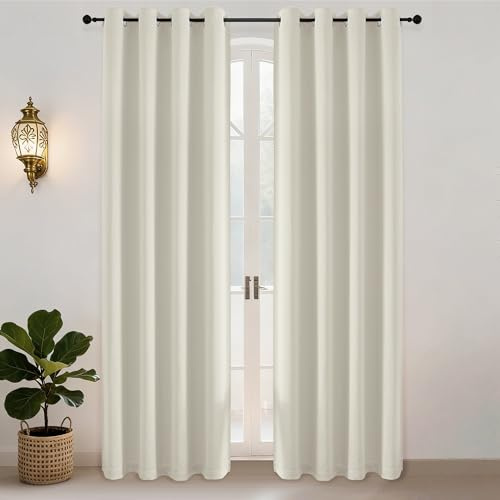 Simplebrand Gardinen Beige Blickdicht Thermovorhang Kälteschutz 2er Set H220 x B140 cm, Vorhänge Abdunkelnd Vorhang 220 cm Lang Verdunkelungsvorhang mit Ösen für Wohnzimmer/Schlafzimmer