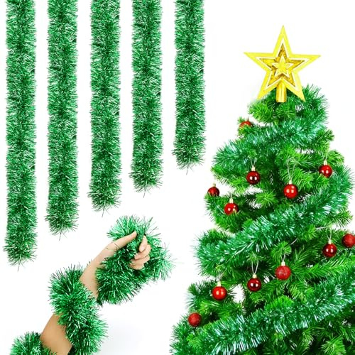 Ghirlanda Natalizia per Scale Innevata Ghirlande Natalizie per Albero Orpello di Natale per Interno Esterno 5 Pezzi Ghirlanda Natalizia 10 M per Camino Finestra Albero Decorazioni (Verde)