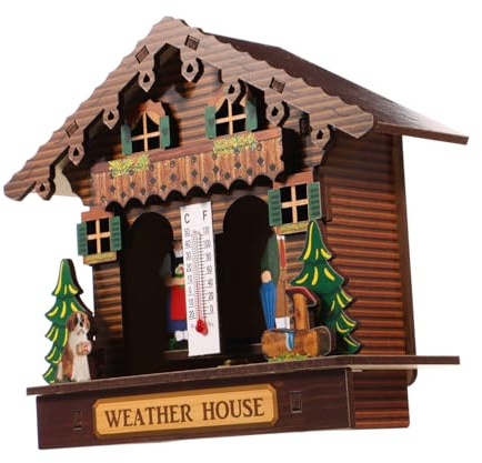 HOODANCOS Wooden Weather House Wall-mounted Analog Hygrometer Barometer with Man and Woman Figures for Indoor Outdoor Temperature and Humidity Monitoring