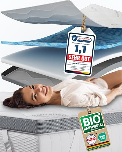 nøvera® Premium Gel Topper 80x200 | H3/H4 | Oberstoff aus 100% Bio-Baumwolle | wolkenweicher 7-Zonen Matratzentopper 80x200 | Hohes RG 50 | 8cm Matratzenauflage | Luxus Matratzen Topper | Geltopper