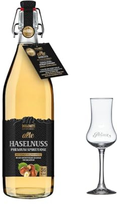 Dolomiti Alte Haselnuss 1 l – Schnaps-Set mit Prinz Glas