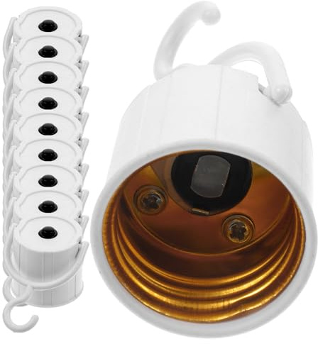 E27 LED Lampenfassung mit Haken, Kunststoff für Notlicht Weihnachten Party | Weißes 10 Stück-pack, Portable Lösung bei Stromausfall, für Regale, Racks und Wohnmobile