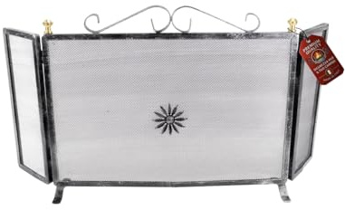 MOHOME Funkenschutz für Eckkamin Schwarz Schmiedeeisen verschließbare Türen 110 x 60 cm Gitter Spritzschutz Made in Italy Kamin Kaminschutz Schutz für Ofen und Kamine Kaminzubehör