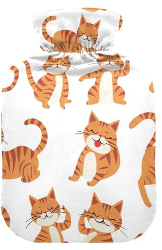 Cartoon Orange Cats Hot Water Bottles with Velvet Cover Hot Water Bag for Pain Relief Medium