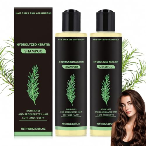 Rosmarin Shampoo, Rosmarin Haarwuchs Shampoo für Frauen und Männer, Rose | mary Hydrolysiertes Keratin Shampoos für Haarausfall, Feines Haar, Mild Haarwachstum Shampo o für alle Haartypen (100ml*2)