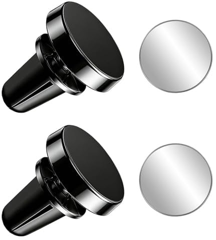 Mowpiny Lot de 2 Support Téléphone Voiture Magnétique pour Grille de Ventilation, Support Voiture Aimanté Grille Aération Rotatif 360°, Porte Universel Aimanté avec Plaques Métal pour iPhone Samsung