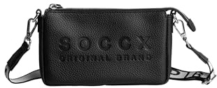 SOCCX Damen Kleine Umhängetasche mit Logo und Intarsia-Webriemen