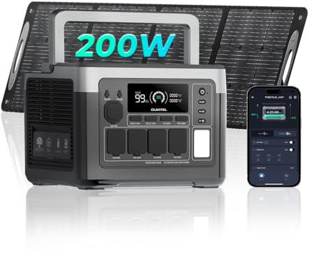 OUKITEL P1000PLUS Estación de Energía Portátil 1800W(Máxima 3600W) con Panel Solar 200W, Generador Solar con Batería LiFePO4 1024Wh, Carga Rápida de 1200 W