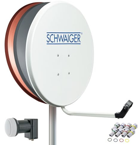 SCHWAIGER Satellitenschüssel Komplettset mit Twin LNB digital HD 4K Stahl SAT Anlage 55cm Hellgrau Masthalterung F-Stecker Montagematerial Astra Hotbird Eutelsat Türksat Amos
