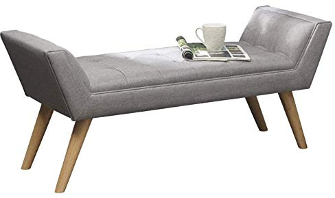 GFW Milan Upholstered Bench Seat with Solid Wood Retro Legs, Deep Cushioned Grey Fabric Seating, Mid-Century Scandi Style Bench for Hallway, Bedroom or Living Room