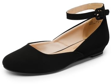 DREAM PAIRS Women's Dress Flats Ballet Low Wedge,Black Nubuck,9