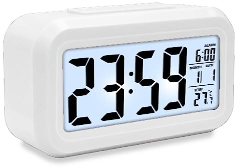 mixed24 LED Wecker Digital Beleuchtet Schlummerfunktion mit Datum und Temperaturanzeige Nachtlicht (Weiß)