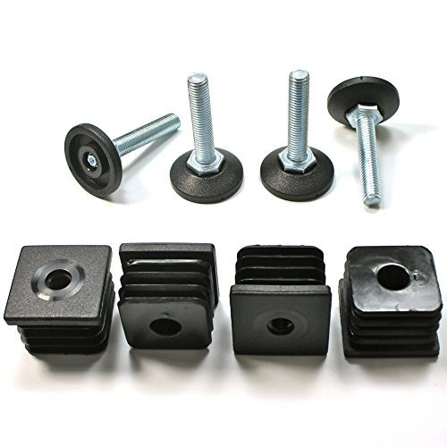 Ajile Pied Vérin Fileté Réglable Ajustable pour Mise à Niveau M10 Longueur 50 mm avec Embout Taraudé pour Tube Carré 40x40 mm plastique NOIR - 4 pièces - PXC140x4-FBA