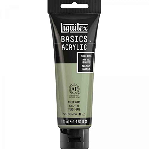 Liquitex Basics 1046205 monopigmentierte Acrylfarbe, Künstlerpigmente, lichtecht, mittlere Viskosität, Achivqualität, seidenglänzender Finish, 118ml Tube, graugrün