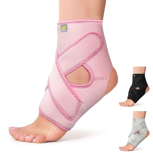 Bracoo Sprunggelenkbandage, Bandage Fußgelenk, Knöchelbandage Sprunggelenk, Fußbandage Rechts Links, Plantarfasziitis Bandage 1 Stück, für Knöchelverstauchung, Achillessehne, FS10, Rosa, L/XL