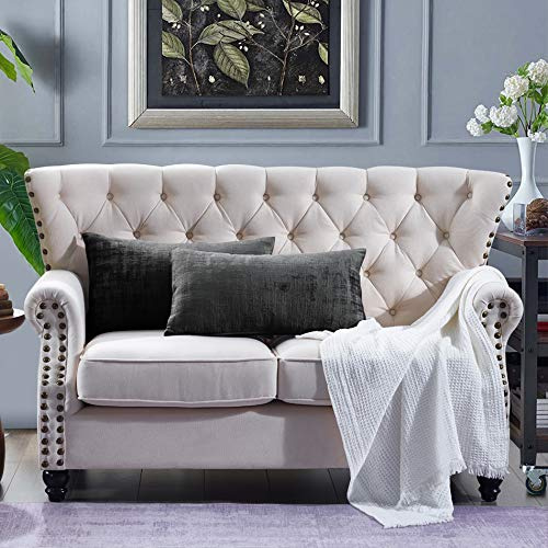 Home Soft Things Textured Velvet Pillow Covers Set of 2, 14'' x 26'', Peat, Lumbar Modern Decorative Throw Pillow Covers for Couch Sofa