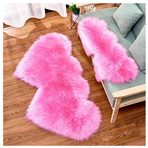 Tappeto a Pelo Lungo,Tappeto Peloso in Pelliccia Sintetica,a Forma di Cuore,Imitazione Lana Tappeto Salotto Tappeti Camera da Letto Moquette Tappetino Antiscivolo per Soggiorno,Divano Rose-2 35x70CM