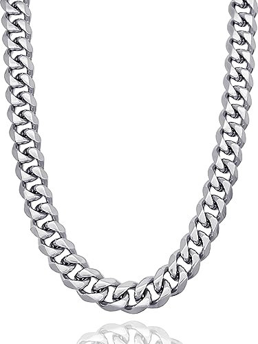 RUGGED steel Edelstahl Panzerkette massiv 13 mm Cuban Link Chain Hochglanz Längen: 45 50 55 60 65 cm (inkl. Schmuck-Box) (Silber, 50)
