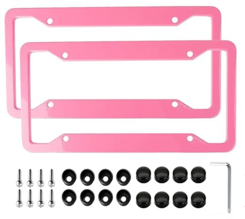 Fashion Baby Pink Matte Aluminiumlegierung Kennzeichenrahmen Exklusiver Kennzeichenhalter Universal US Polish Spiegel Nummernschildabdeckung für Damen (2 Rahmen)